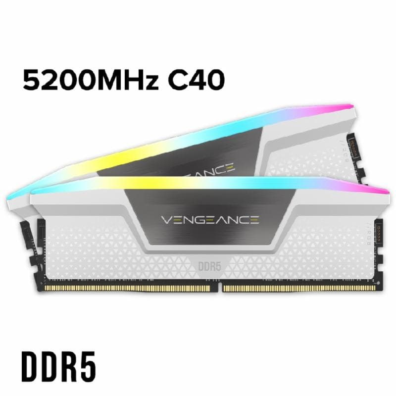 CORSAIR VENGEANCE RGB (WHITE) 64GB (2x32GB) DDR5 DRAM 5200MHz C40 CMH64GX5M2B-5200C40W