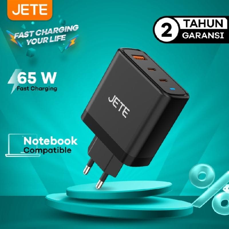JETE E32 Fast Charger with 3 Output QC 3.0 & Double Type-C PD 65 Watt