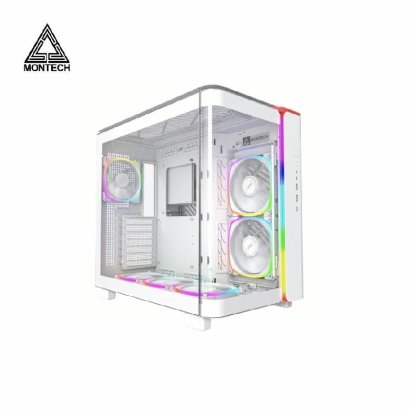 MONTECH KING 95 PRO (WHITE) - ATX Mid Tower Gaming Case FREE 6 FAN ARGB CURVED TEMPERED GLASS