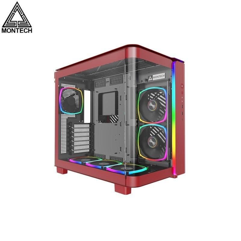 MONTECH KING 95 PRO (RED) - ATX Mid Tower Gaming Case FREE 6 FAN ARGB CURVED TEMPERED GLASS