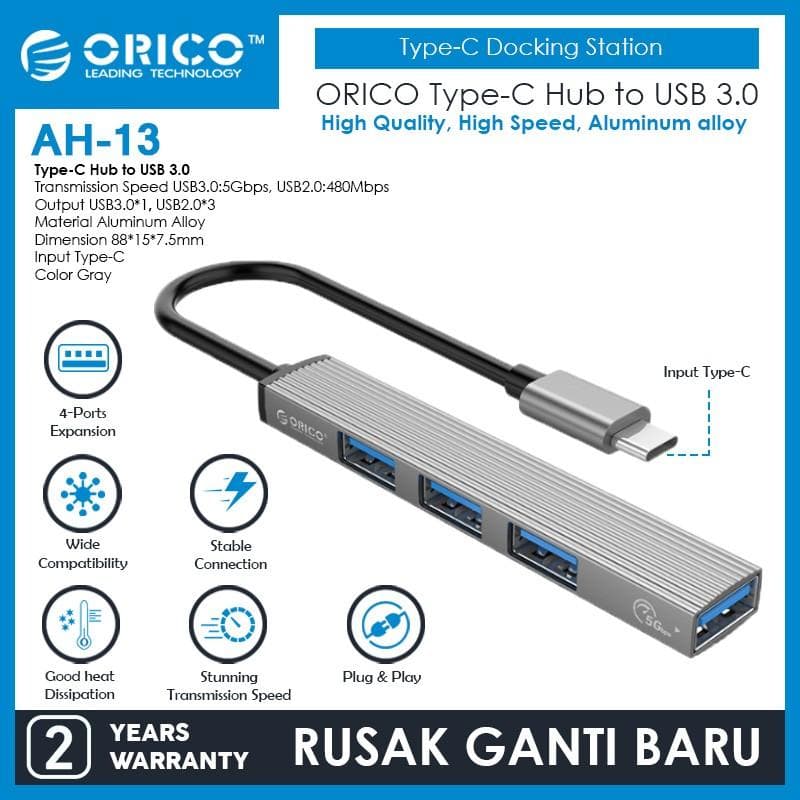 ORICO AH-13-GY Type-C Hub to USB 3.0 1 port USB 2.0 3 port