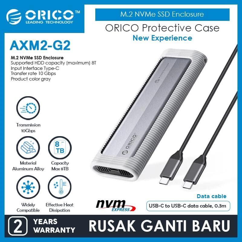 ORICO AXM2-G2-GY M.2 NVMe SSD Enclosure with Silicone Protective Case USB-C up to 10 Gbps