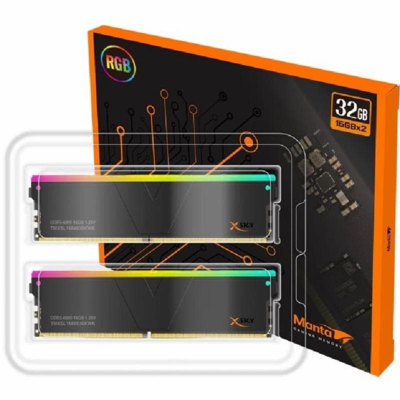 V-COLOR Manta XSky (BLACK) DDR5 32GB (2x16GB) 6000MHz RGB U-DIMM 1.25V CL36 (TMXSL1660836KWK) INTEL CL36-38-38-76 AMD CL36-36-36-96