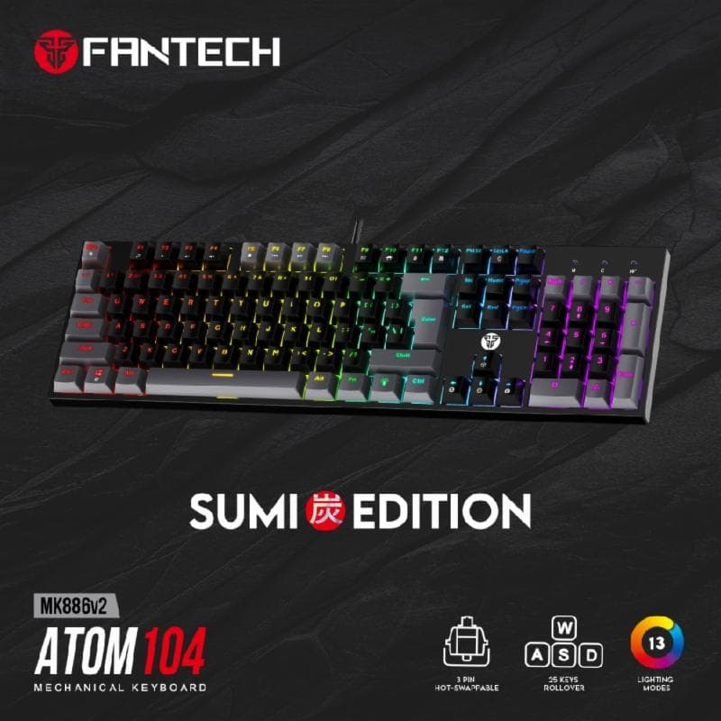 FANTECH ATOM104 MK886V2 SUMI EDITION (BLACK) RED SWITCH RGB Gaming Mechanical Keyboard