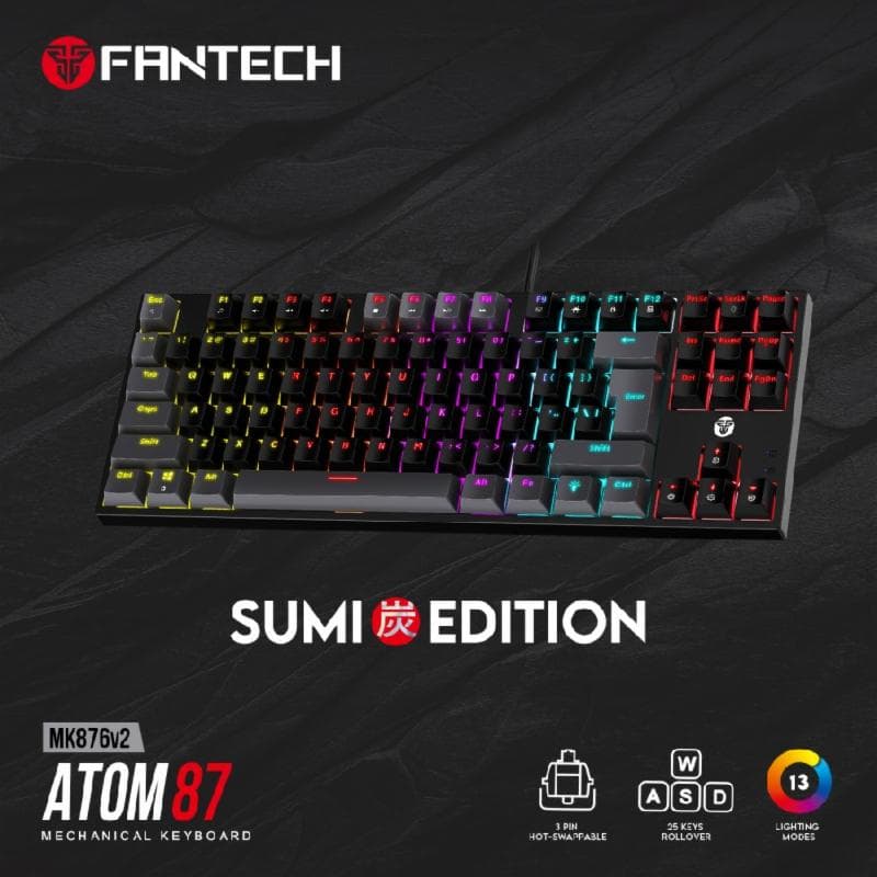 FANTECH ATOM87 MK876V2 SUMI EDITION (BLACK) RED SWITCH RGB Gaming Mechanical Keyboard