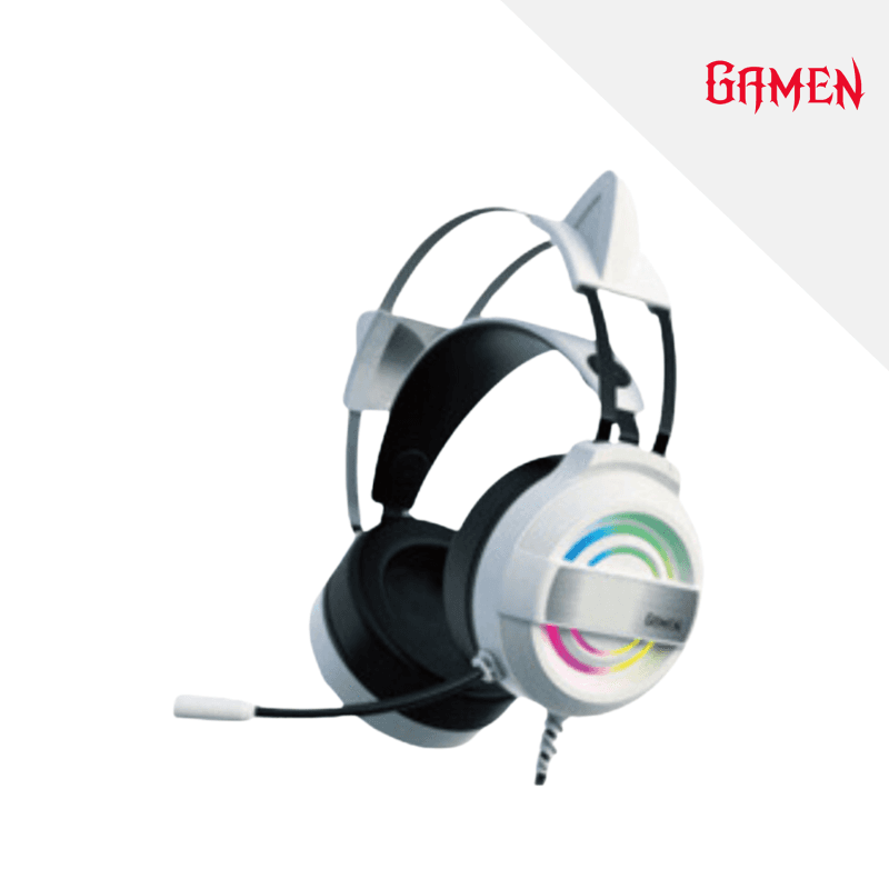 GAMEN GH1100 (White) Headphone Gaming Removable Cat Ear LED RGB Lighting Original