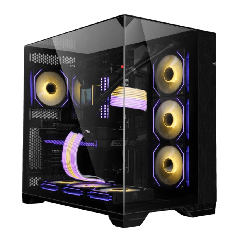 LIAN LI O11 VISION BLACK - Collaboration with PCMR - 3 Sides Of Glass - Enhanced Modularity - Brushed Aluminum - 3MM Tinted Top & 4MM Tinted Side and Front Tempered Glass - USB Type C Included