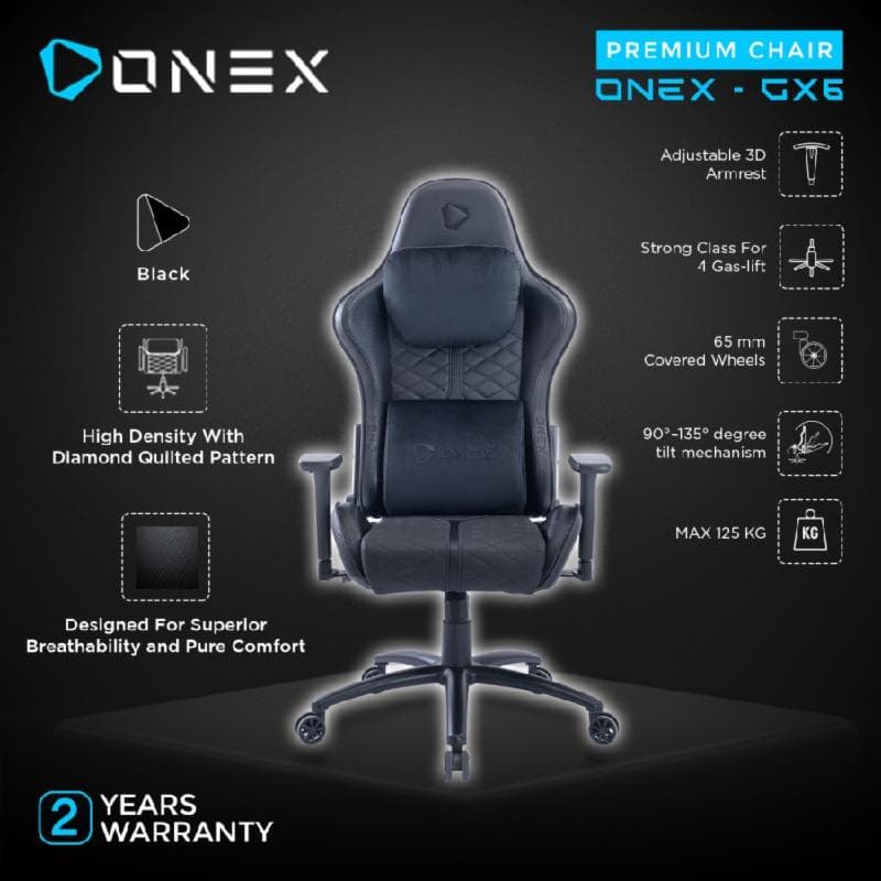 GAMING ONEX GX6 - BLACK Premium Quality Gaming Chair