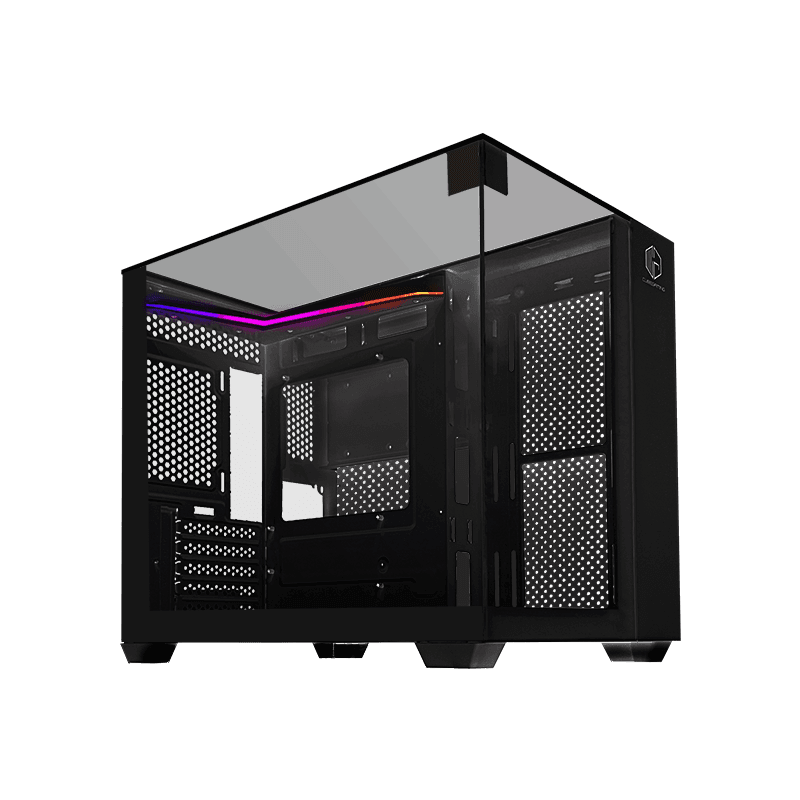 CUBE GAMING LICKA BLACK - mATX Gaming Case - Front-Left & Top Tempered Glass with L-Shape ARGB Strip - Aesthetic Mini Dual Chamber Design - Airflow Potential - Dust Filter
