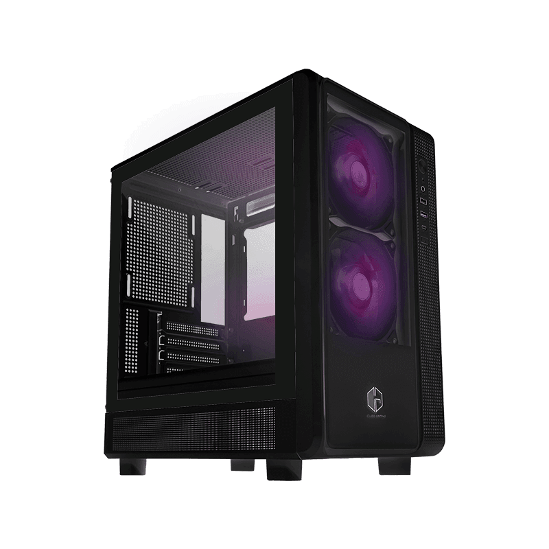 CUBE GAMING RETRO GLASS BLACK - mATX Gaming Case - Left & Front Side Tempered Glass - Dust Filter - FREE 2PCS 12CM ARGB FAN