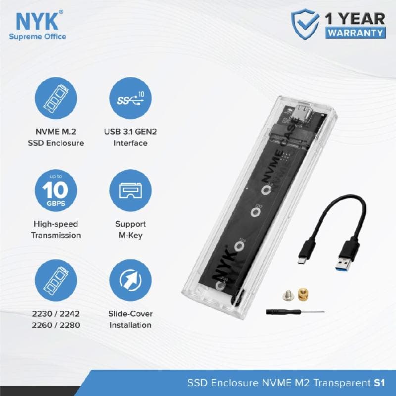 NYK S1 CASE SSD M2 MVME TRANSPARENT