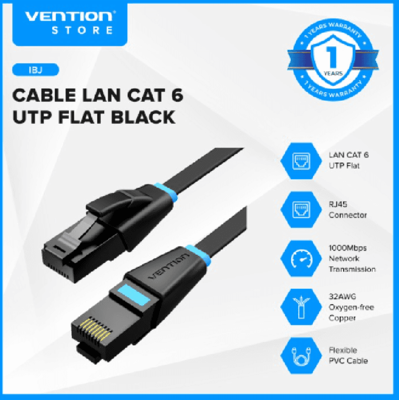 VENTION IBJBJ KABEL LAN CAT6 UTP FLAT BLACK 5M