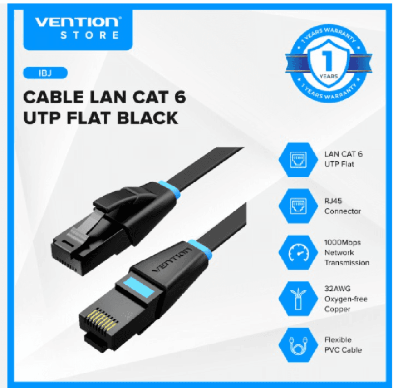VENTION IBJBV KABEL LAN CAT6 UTP FLAT BLACK 40M