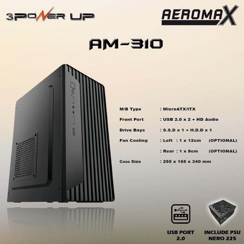 POWER UP AEROMAX AM-310 m-ATX Case include PSU 500W