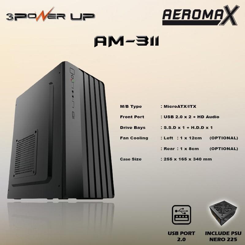 POWER UP AEROMAX AM-311 m-ATX Case include PSU 500W