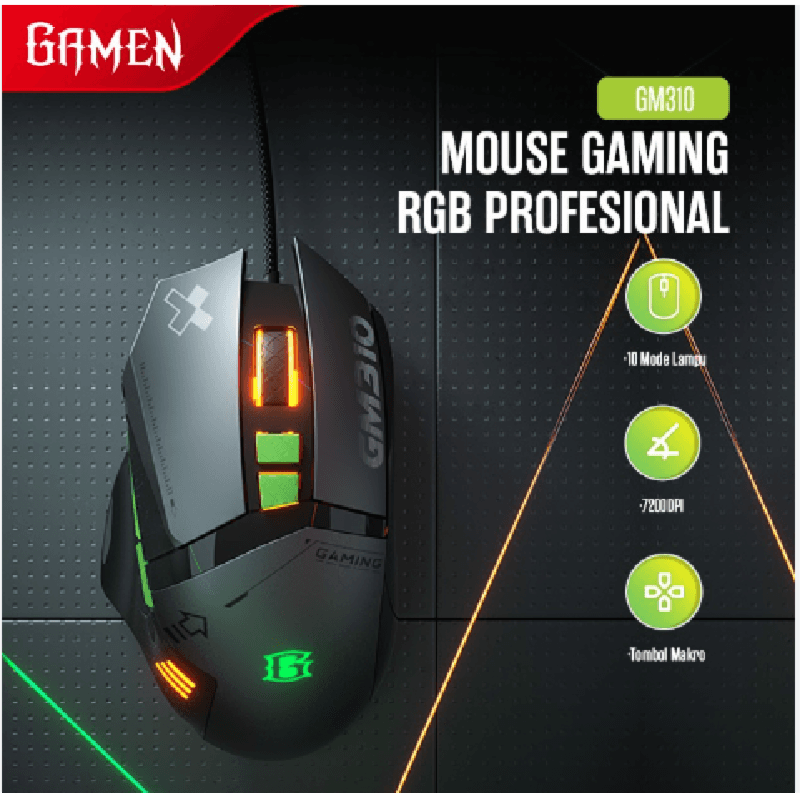GAMEN GM310 RGB Gaming Mouse Macro Wired 7200 DPI