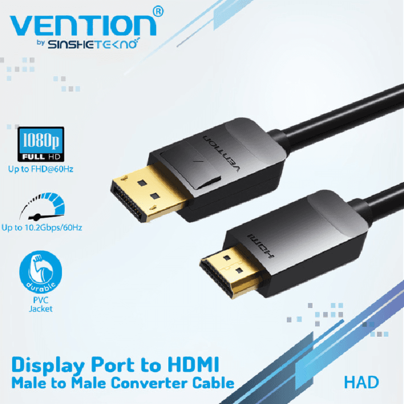 VENTION HADBH 2M KABEL DP to HDMI 1080P@60Hz Tinned copper Cable Black