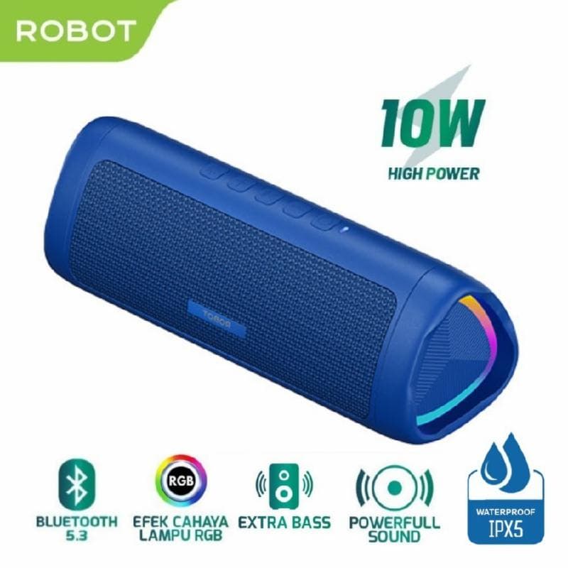 ROBOT RB525 (Blue) Speaker Bluetooth 5.3 Double Bass 10W RGB Light Waterproof IPX4