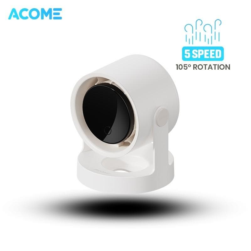 ACOME AF001 (Creamy White) Portable Desktop Mini Fan USB Kipas Angin Mini LED 105° Rotatable Mode Senyap