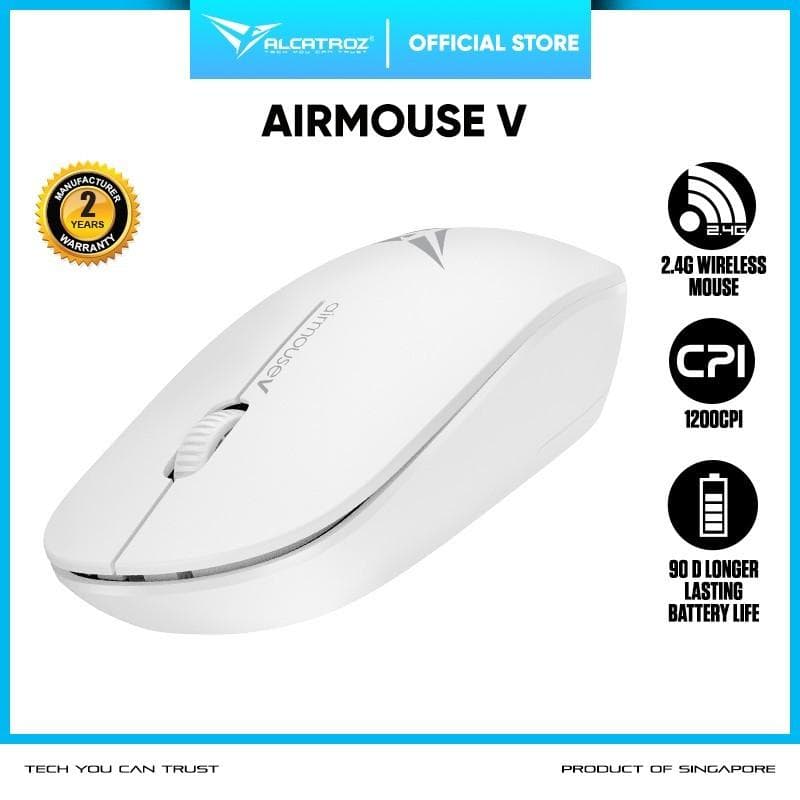 ALCATROZ AIRMOUSE V (WHITE) | 1200 CPI | Ergonomic Design Mouse Wireless