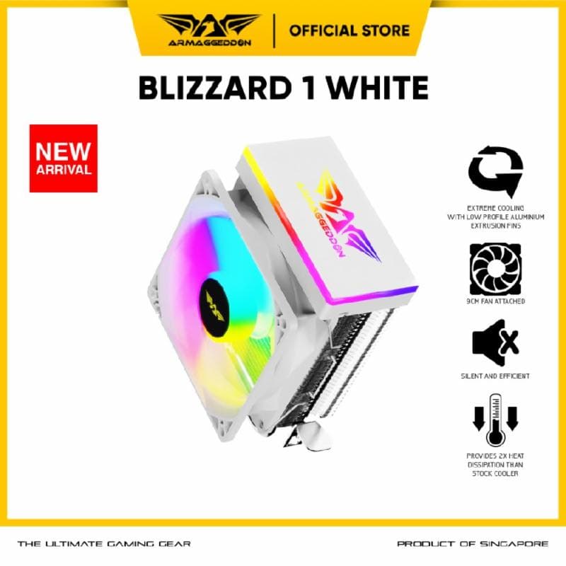 Armaggeddon Blizzard 1 (WHITE) RGB 2 Heat Pipes CPU Cooler