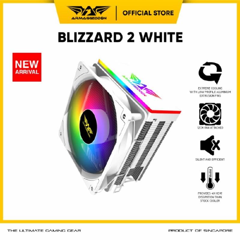 Armaggeddon Blizzard 2 (WHITE) ARGB 4 Heat Pipes CPU Cooler
