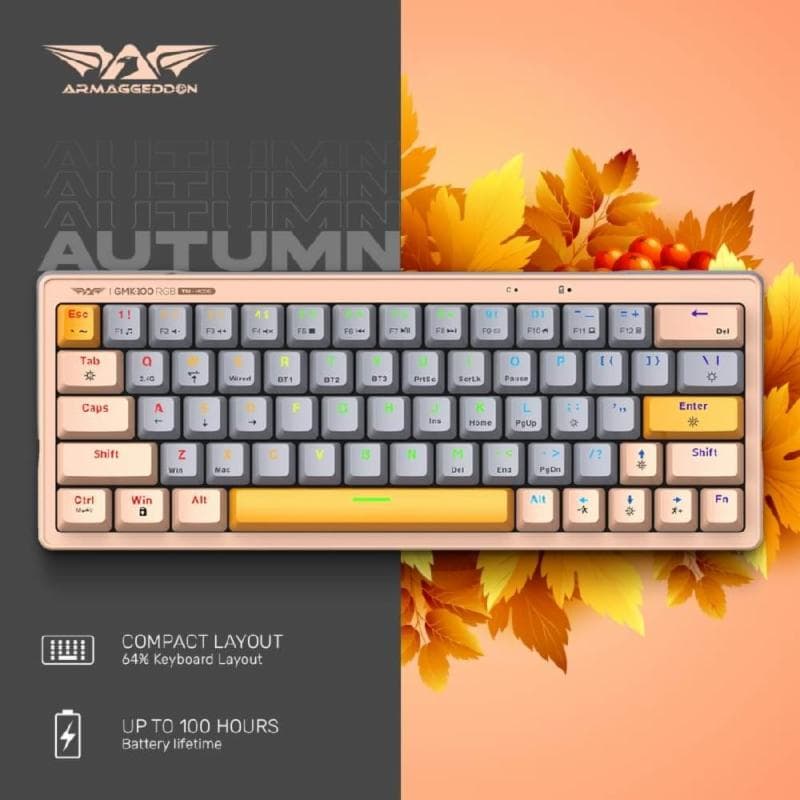 Armaggeddon GMK-100 (AUTUMN) Mechanical Keyboard Triple Mode Bluetooth RGB 63 Keys Hot Swap Rechargeable