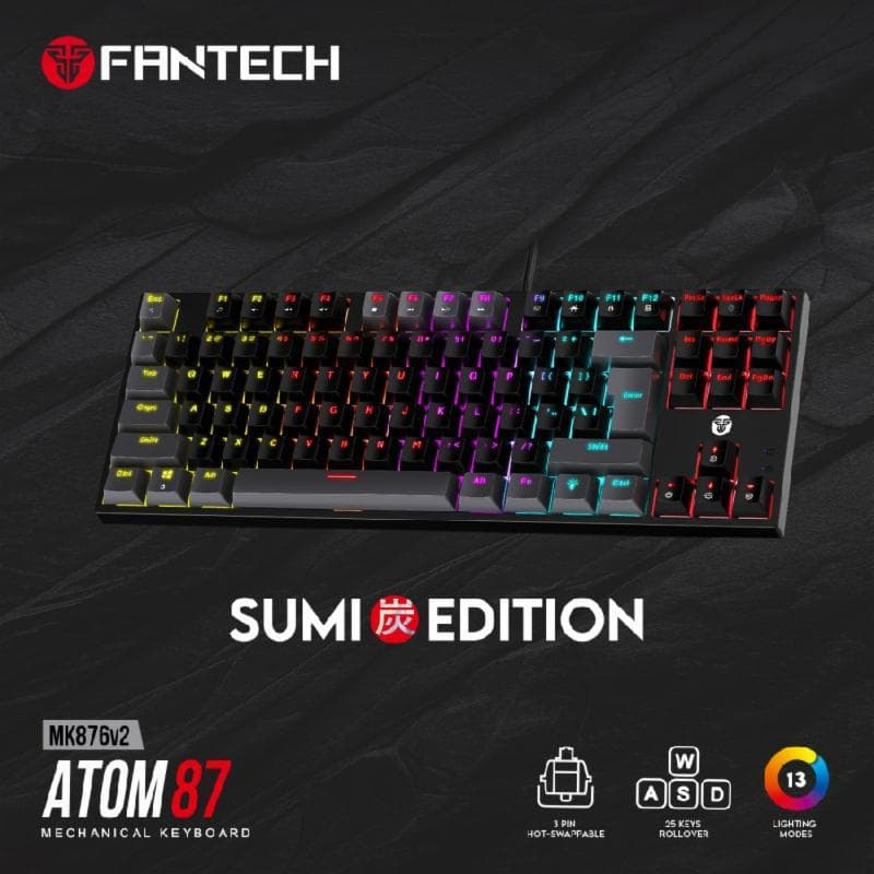 FANTECH ATOM87 MK876V2 SUMI EDITION (BLACK) BLUE SWITCH RGB Gaming Mechanical Keyboard