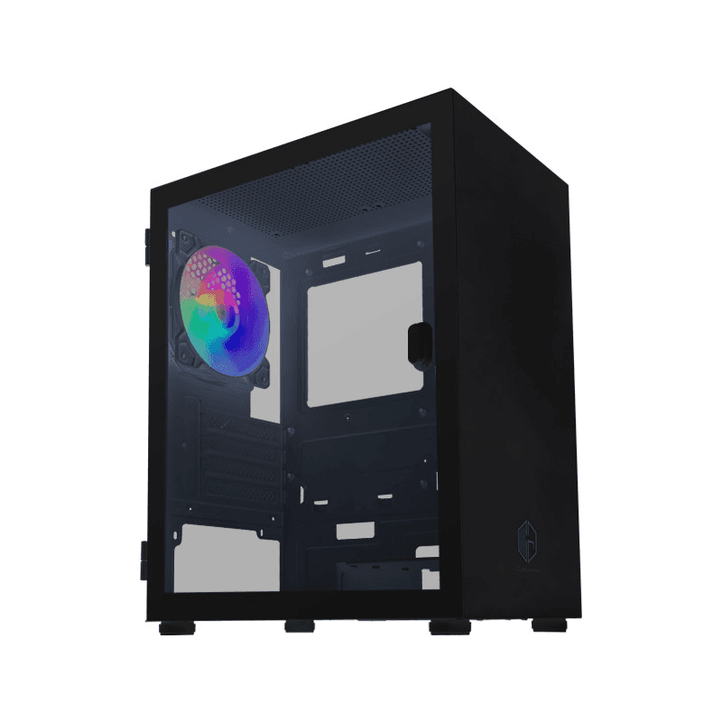 CUBE GAMING SIMPLICITY BLACK - mATX Gaming Case - Left Side Tempered Glass with Hinged Panels - Free 1Pcs 12CM RGB Fan