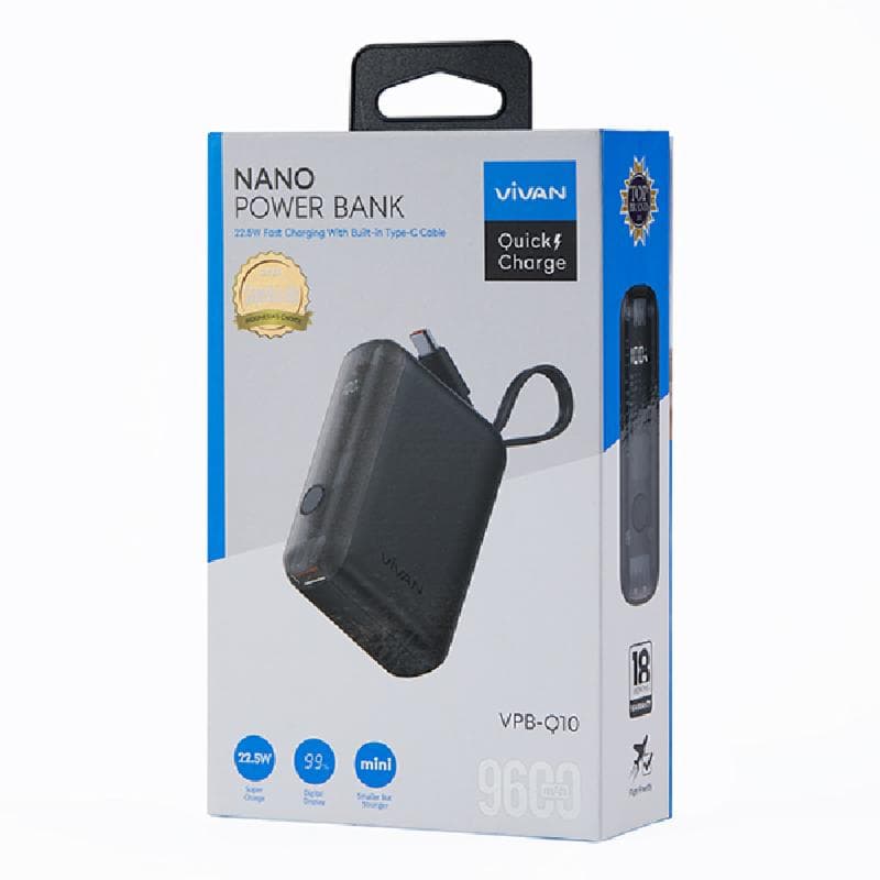 VIVAN VPB-Q10 (Black) Mini Powerbank 9600 mAh 22.5W Fast Charging PD QC 3.0