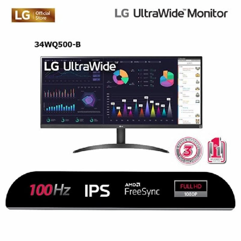LG UltraWide 34WQ500-B 34" WFHD IPS Display HDR10 100Hz