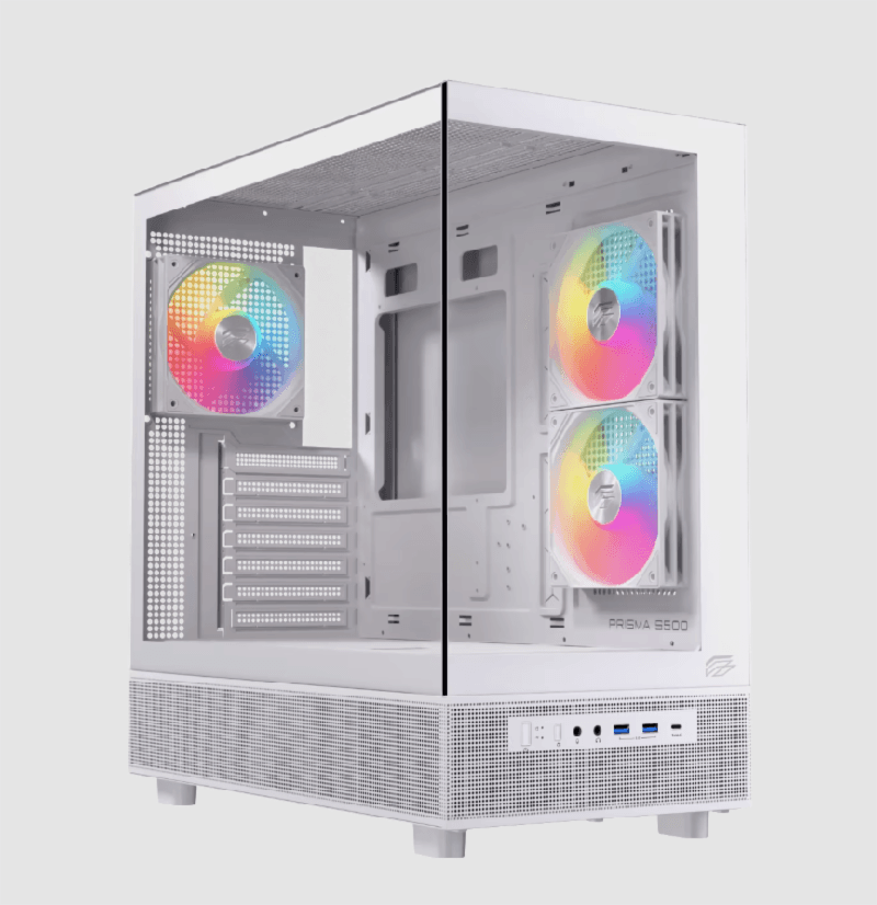 EINAREX PRISMA S500 (WHITE) ATX Gaming Case Type-C Free Fan 2x 12cm Reverse + 1x12cm ARGB