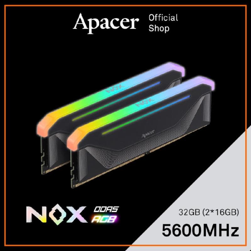 APACER NOX RGB BLACK 32GB (2x16GB) DDR5 5600Mhz Memory DIMM AH5U32G56C522NBAA2