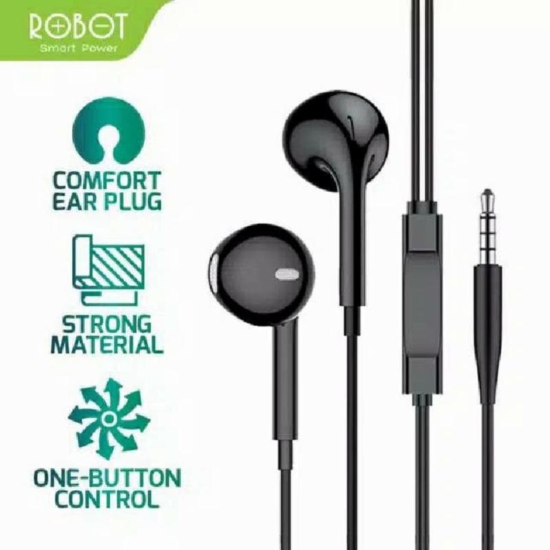 ROBOT RE10 (BLACK) Earphone Stereo Sound Bass with Mic