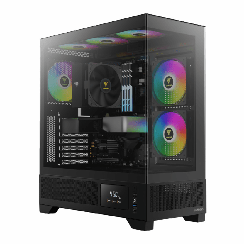 GAMDIAS ATLAS M1 ARGB (BLACK)+ 3 FAN ARGB With Digital Display ATX PC CASE