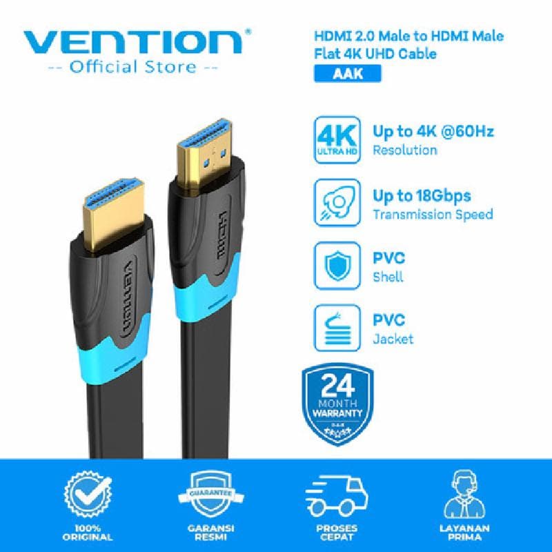VENTION AAKBF 1M KABEL HDMI Flat Pure Copper 4K@60Hz Cable Black