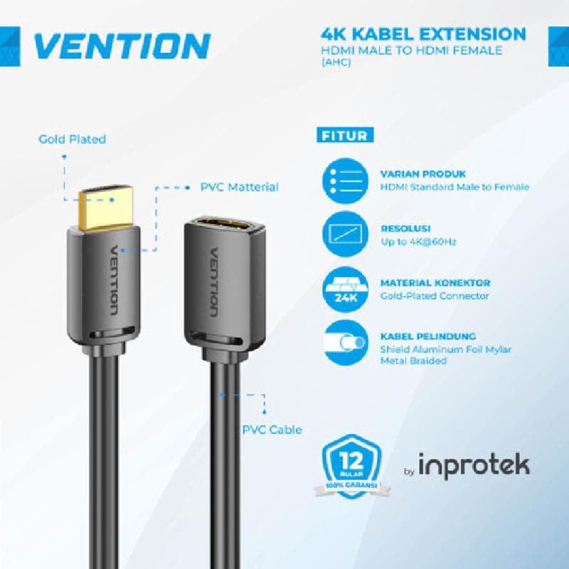 VENTION AHCBJ 5M KABEL EXTENSION HDMI-A Male to HDMI-A Female 4K@60Hz Cable PVC Type Black