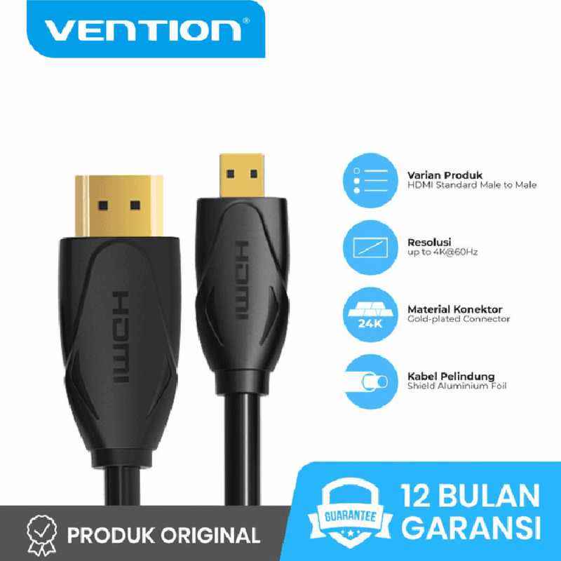 VENTION VAA-D03-B200 2M KABEL Micro HDMI to HDMI Timah Tembaga 1080p@60Hz Cable Black