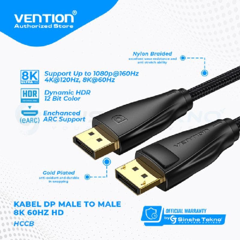 VENTION HCCBH 2M KABEL DISPLAY PORT DP 1.4 Cotton Braided Cable Black