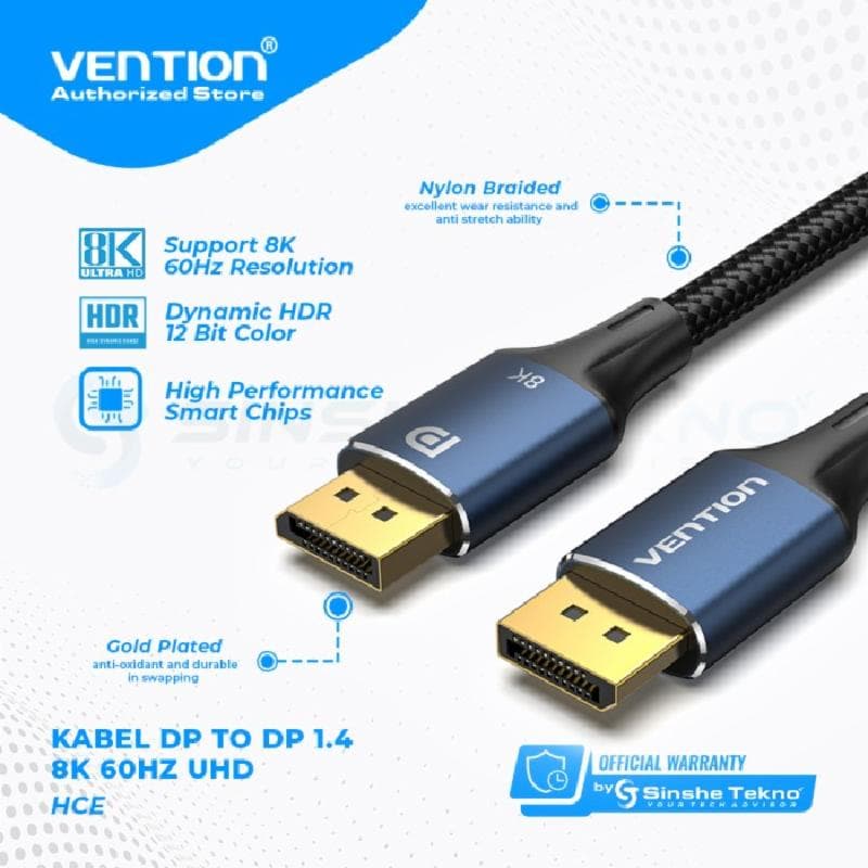 VENTION HCELJ 5M KABEL DISPLAY PORT DP Cotton Braided HD Cable 8K Blue Aluminum Alloy Type
