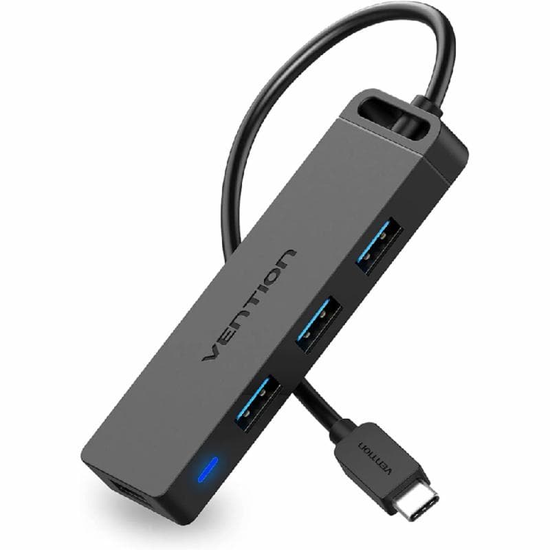 VENTION TGKBF 1M Type-C to 4-Port USB 3.0 Hub with Power Supply Black ABS Type