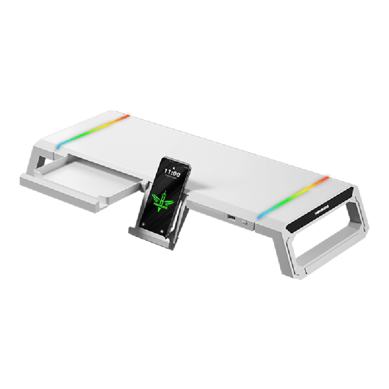 NYK NEMESIS CR1 MYRO (WHITE) MONITOR STAND Foldable RGB with Phone Holder