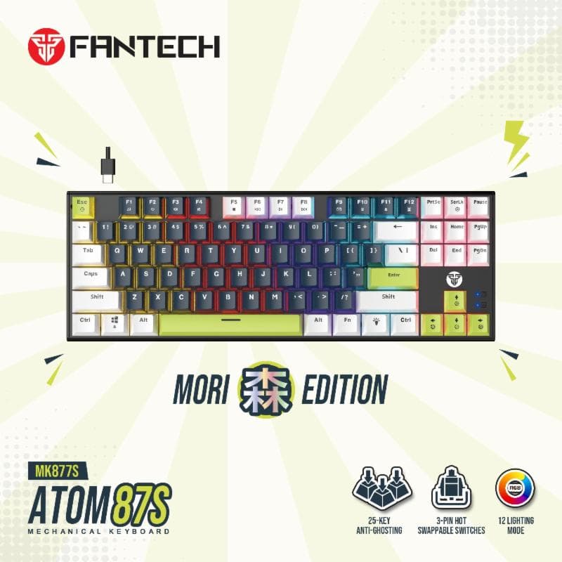 FANTECH ATOM 87S MK877S (BLUE WHITE) BLUE SWITCH GAMING MECHANICAL KEYBOARD