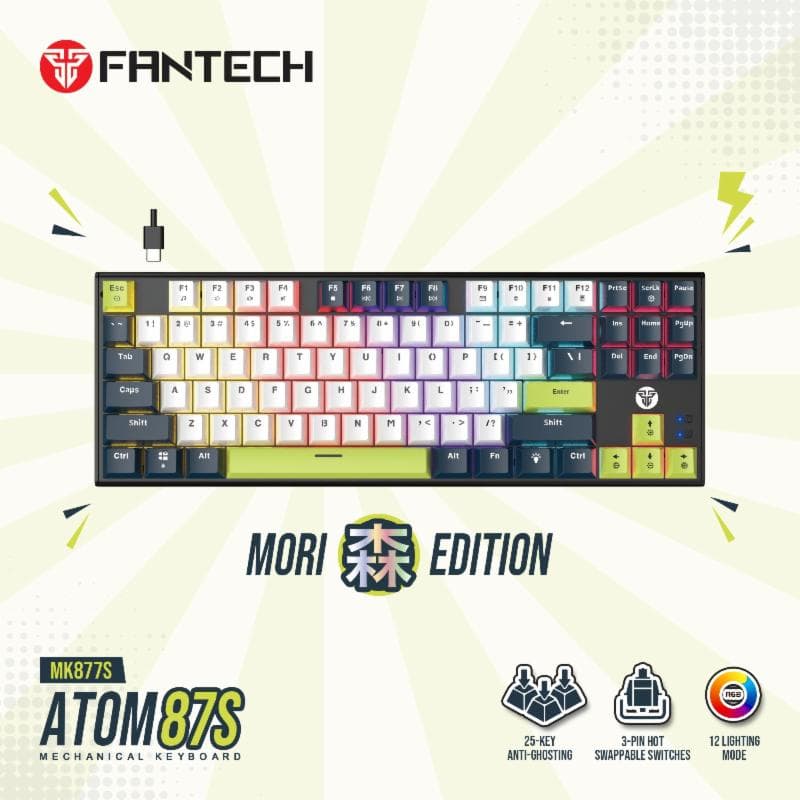FANTECH ATOM 87S MK877S (WHITE BLUE ) RED SWITCH GAMING MECHANICAL KEYBOARD