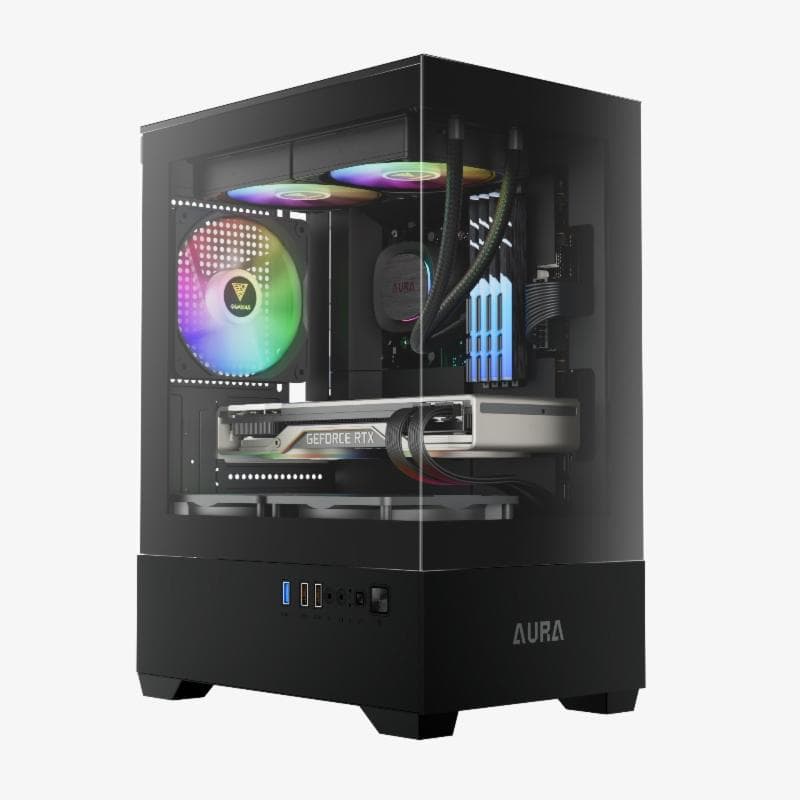 GAMDIAS AURA GC9M ARGB (BLACK) COMPACT PANORAMIC ARGB m-ATX CASE 3 Built-in 120mm ARGB Fans