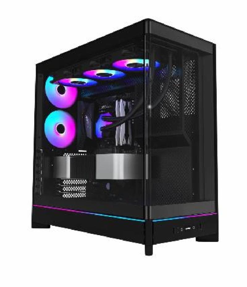 MONTECH HS02 PRO (BLACK) MID TOWER CASE REVERSIBLE LAYOUT Curved glass front panel Inc 5 FAN ARGB