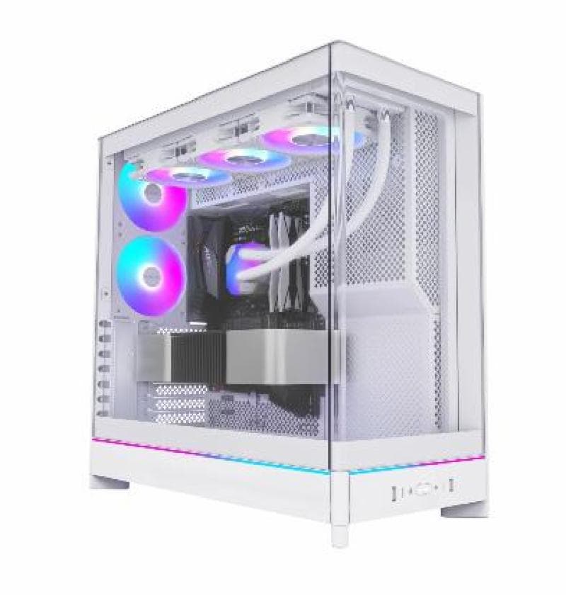 MONTECH HS02 PRO (WHITE) MID TOWER CASE REVERSIBLE LAYOUT Curved glass front panel Inc 5 FAN ARGB
