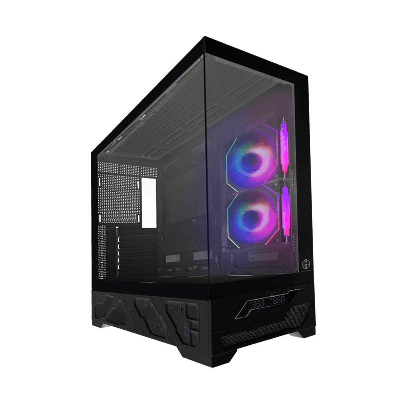 CUBE GAMING SLAN (BLACK) - ATX Gaming Case - Digital CPU/GPU Screen Display - Front & Left Side Tempered Glass - FREE 2Pcs 120mm Reverse Infinity Mirror ARGB Fan