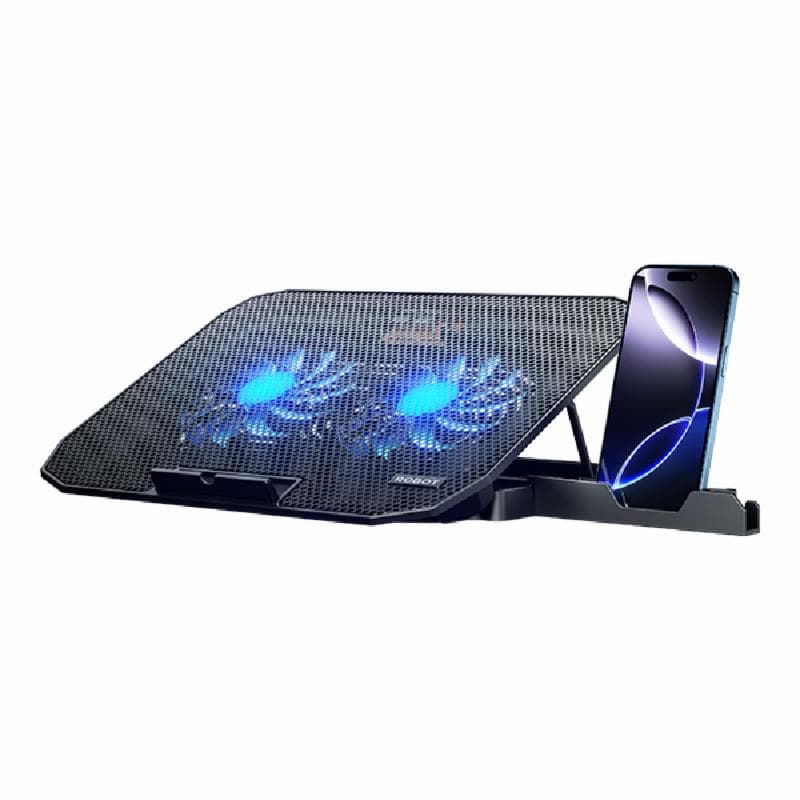 ROBOT RCP10 (Black) Cooling Pad Laptop Dual Kipas With Phone Holder Silent Fan