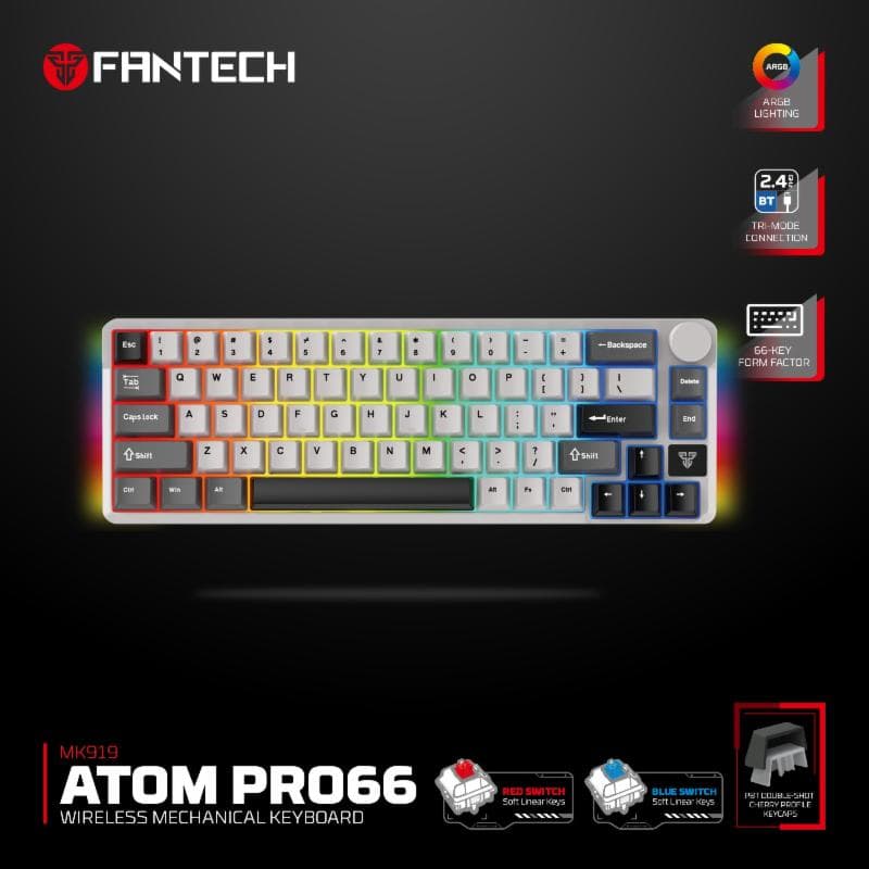 FANTECH ATOM PRO 66 MK919 (GREY) RED SWITCH MECHANICAL KEYBOARD